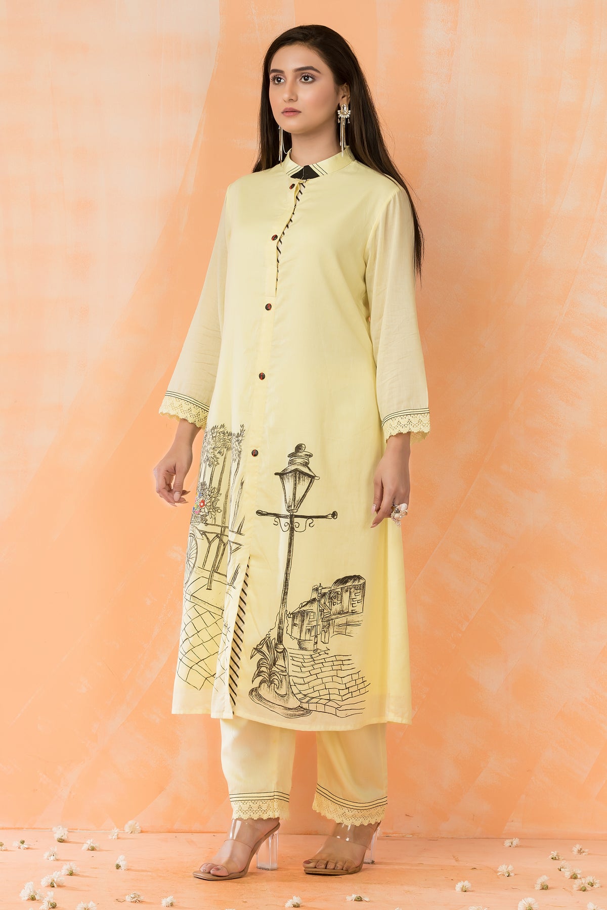 Hand Painted Mulmul Kurta Pant Set