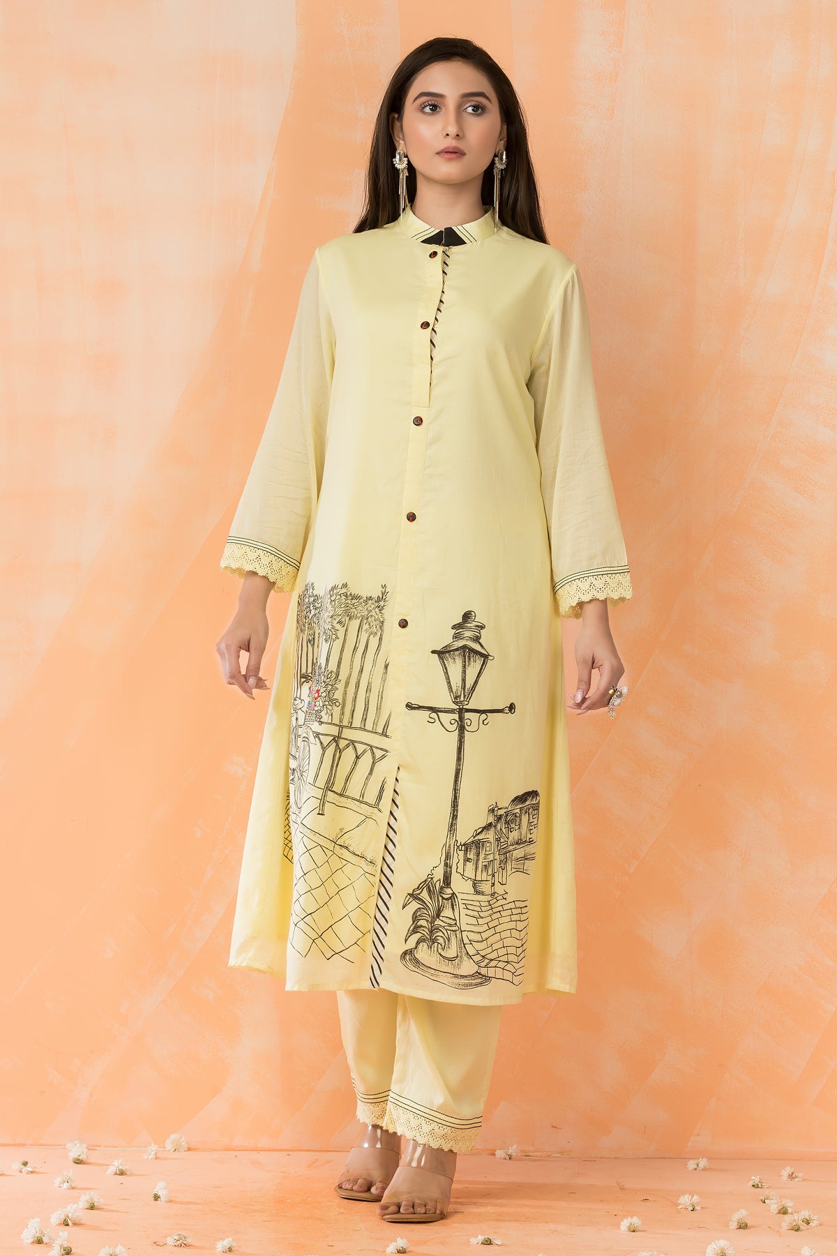 Hand Painted Mulmul Kurta Pant Set