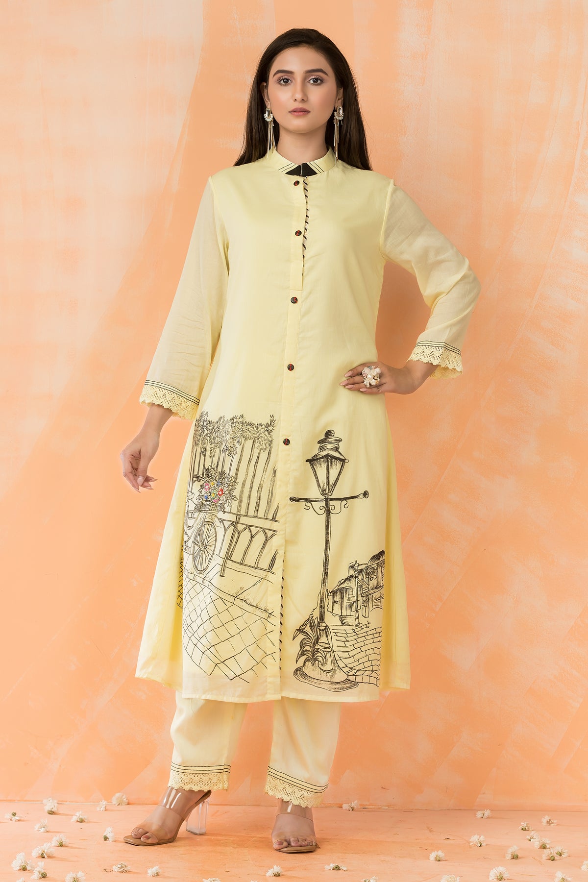 Hand Painted Mulmul Kurta Pant Set