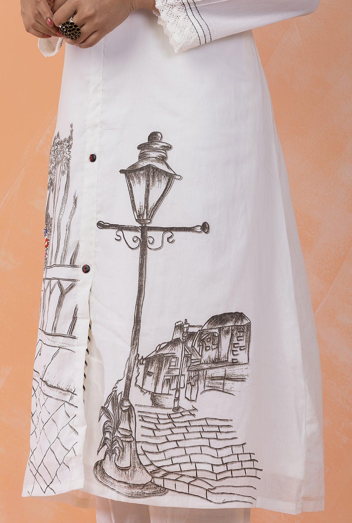 Hand Painted Mulmul Kurta Pant Set