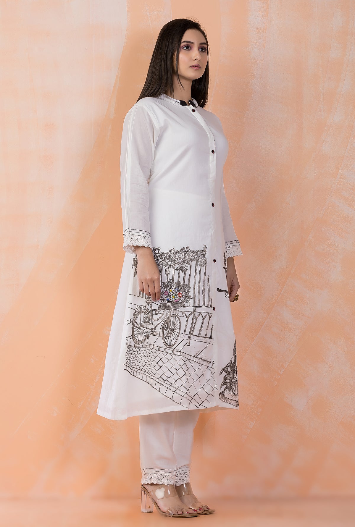 Hand Painted Mulmul Kurta Pant Set