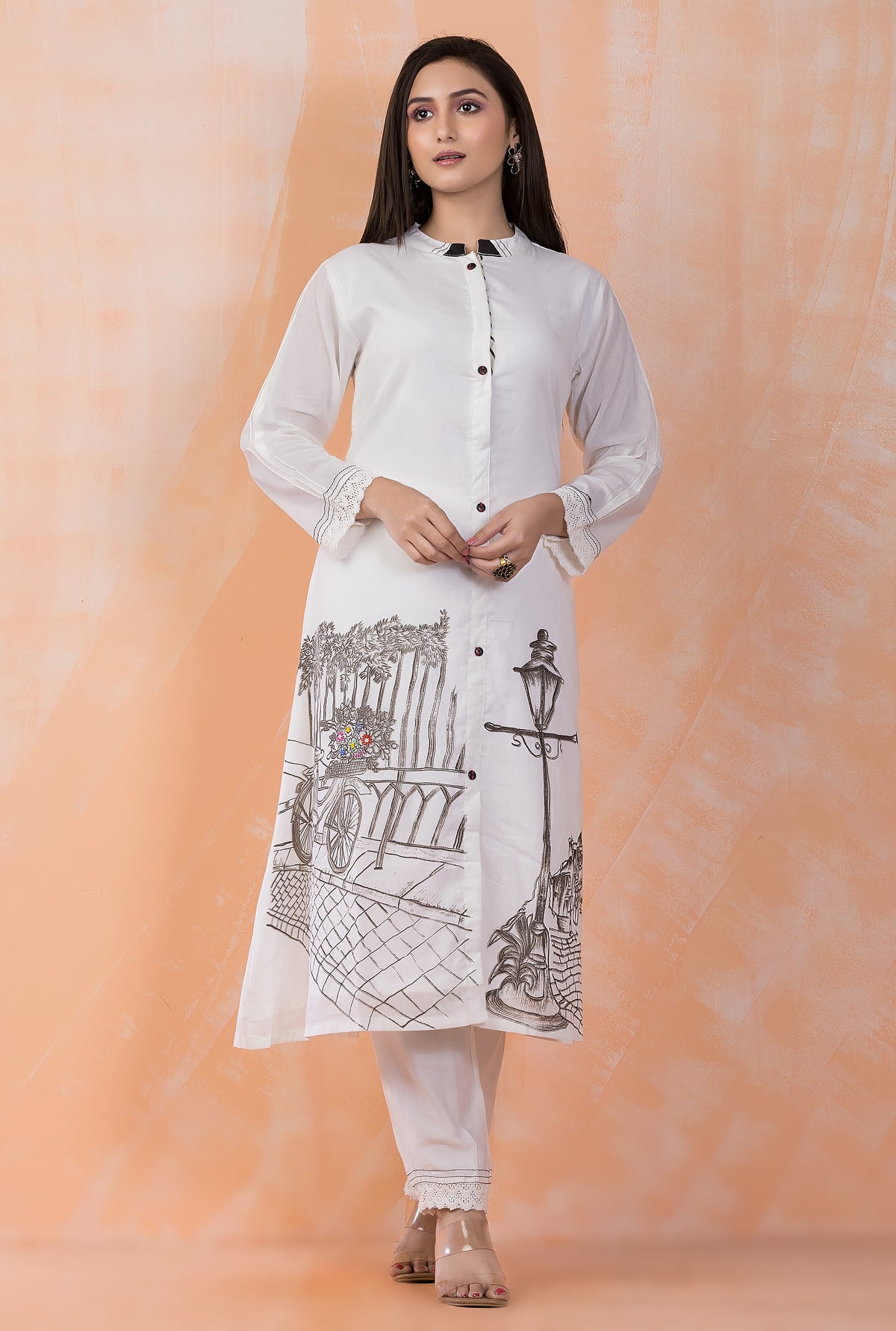 Hand Painted Mulmul Kurta Pant Set