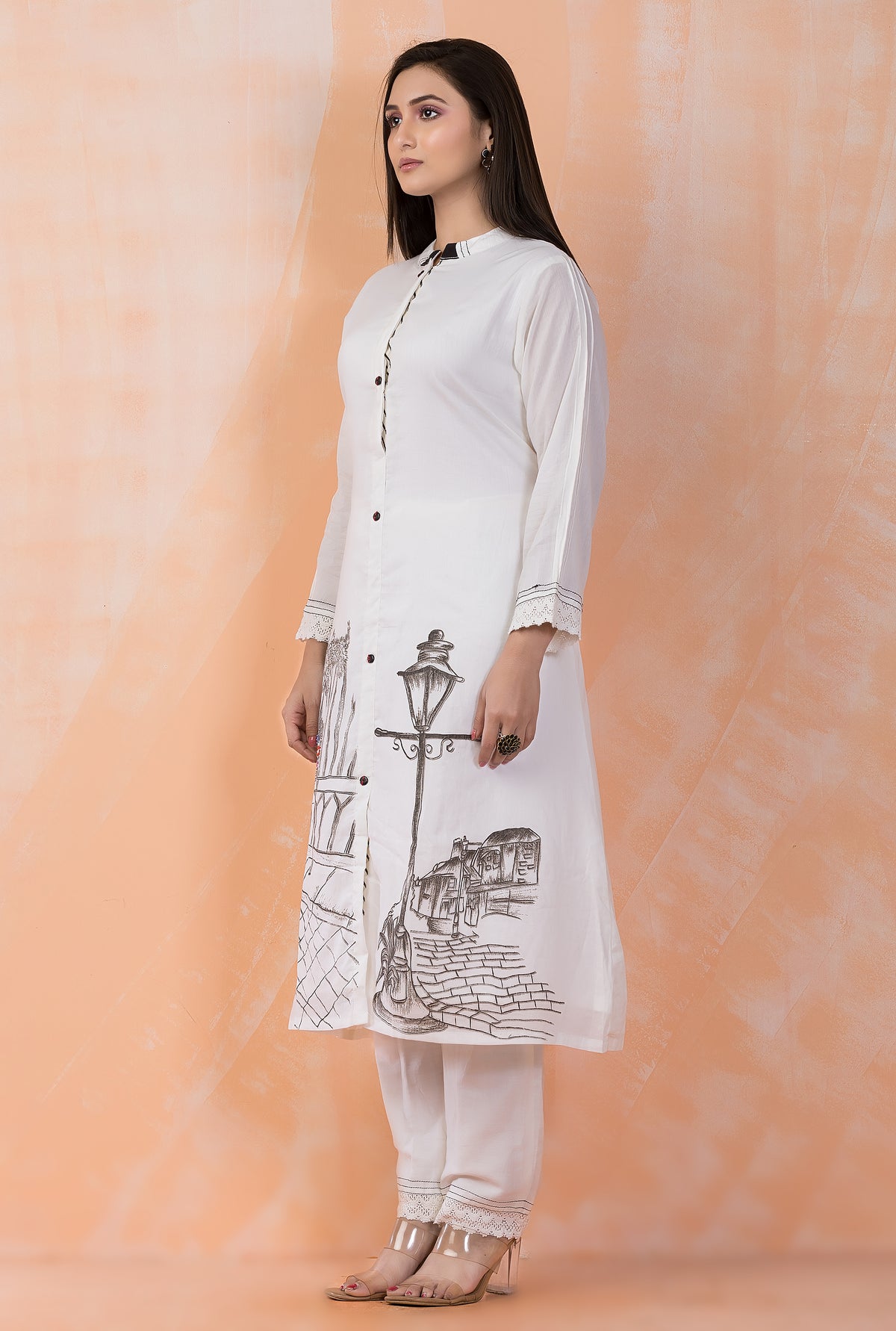 Hand Painted Mulmul Kurta Pant Set