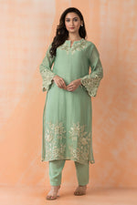 Embroidered Mul Chanderi Kurta Pant Set