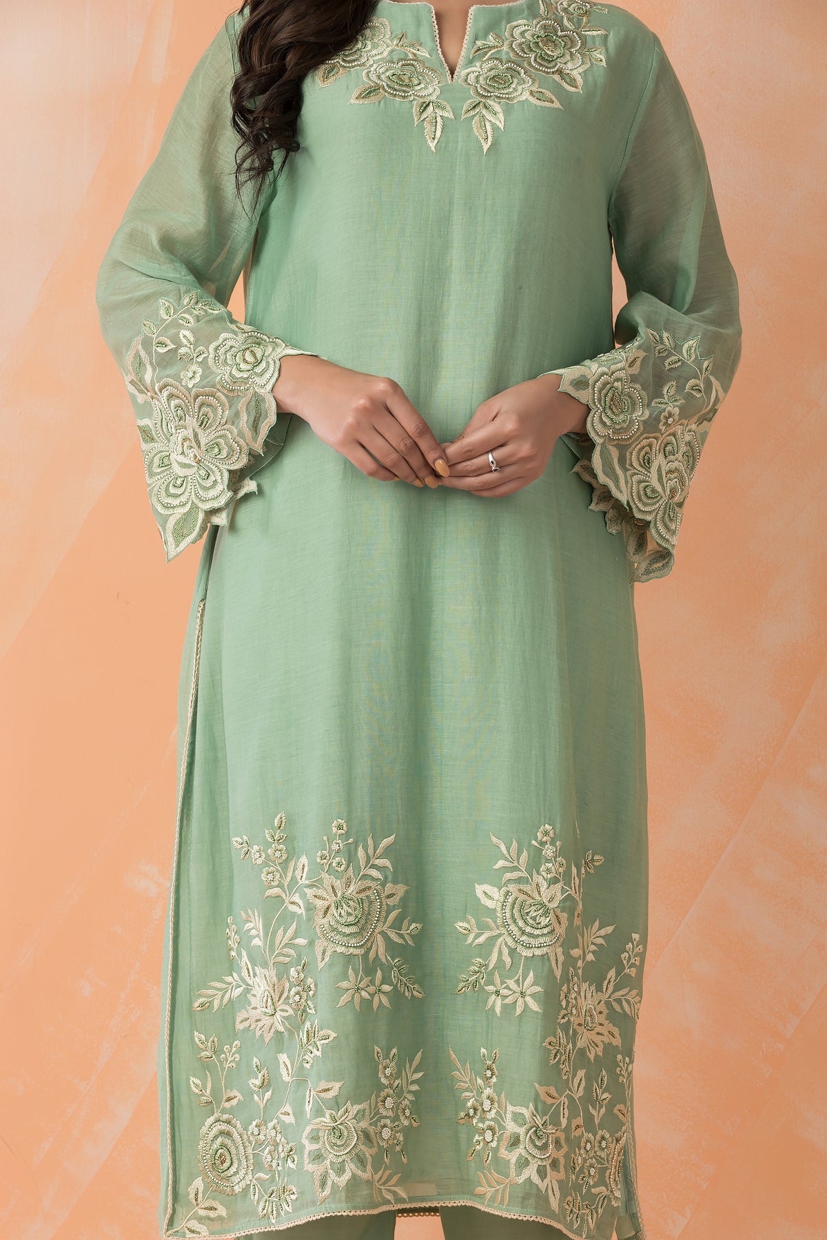 Embroidered Mul Chanderi Kurta Pant Set