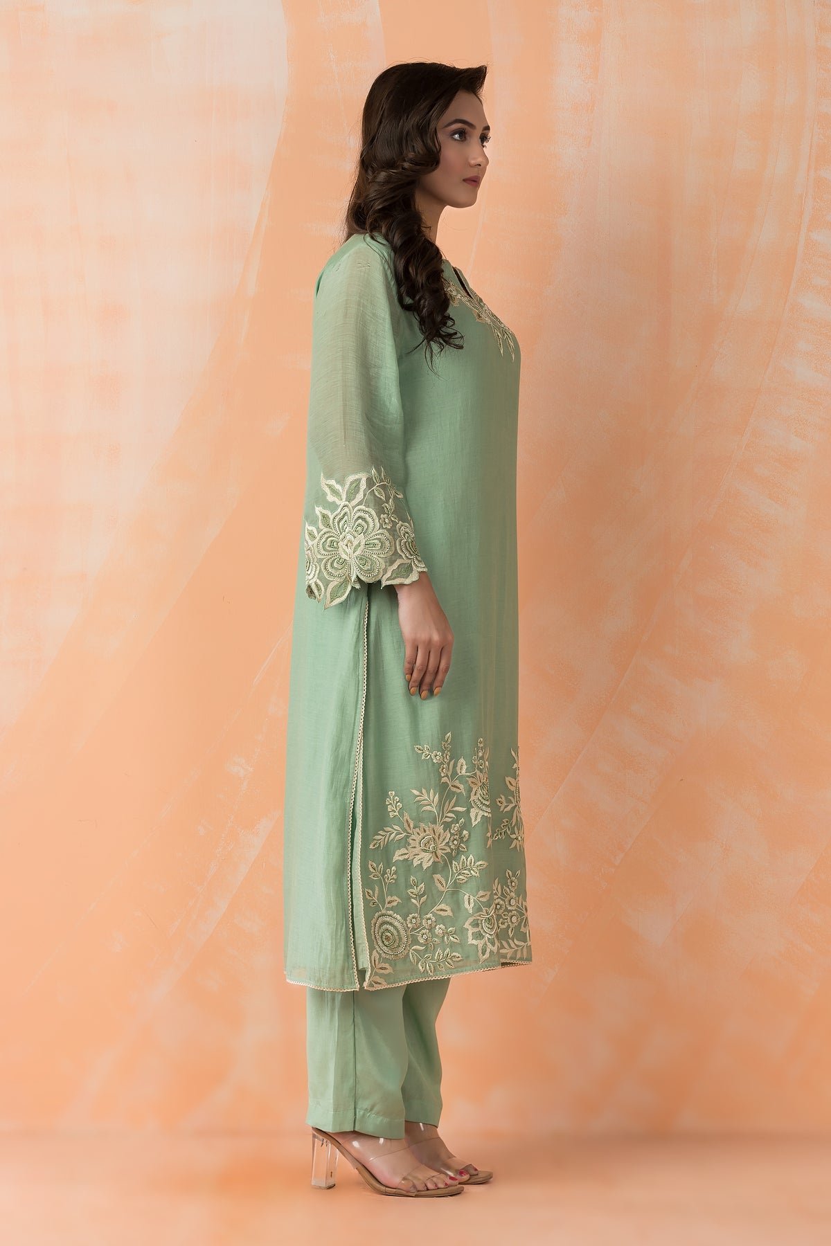 Embroidered Mul Chanderi Kurta Pant Set