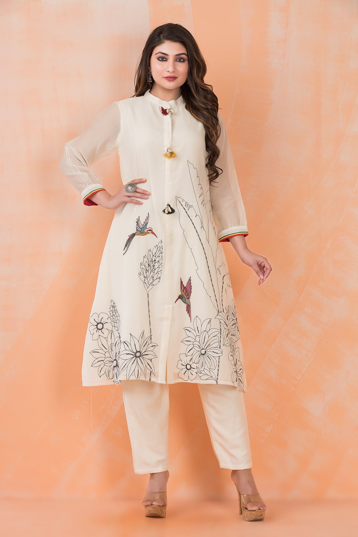 Designer Mul Chanderi Kurta Pant Set