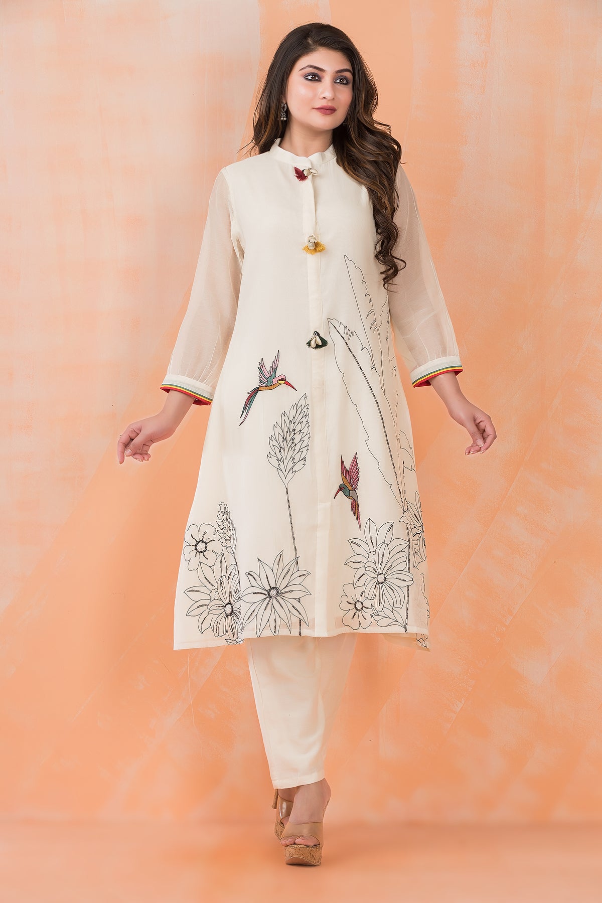 Designer Mul Chanderi Kurta Pant Set