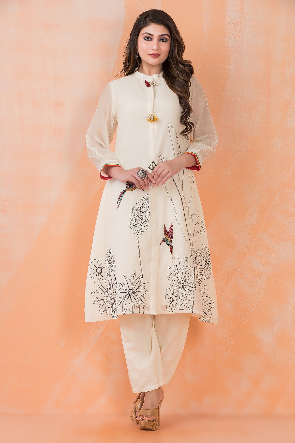 Designer Mul Chanderi Kurta Pant Set