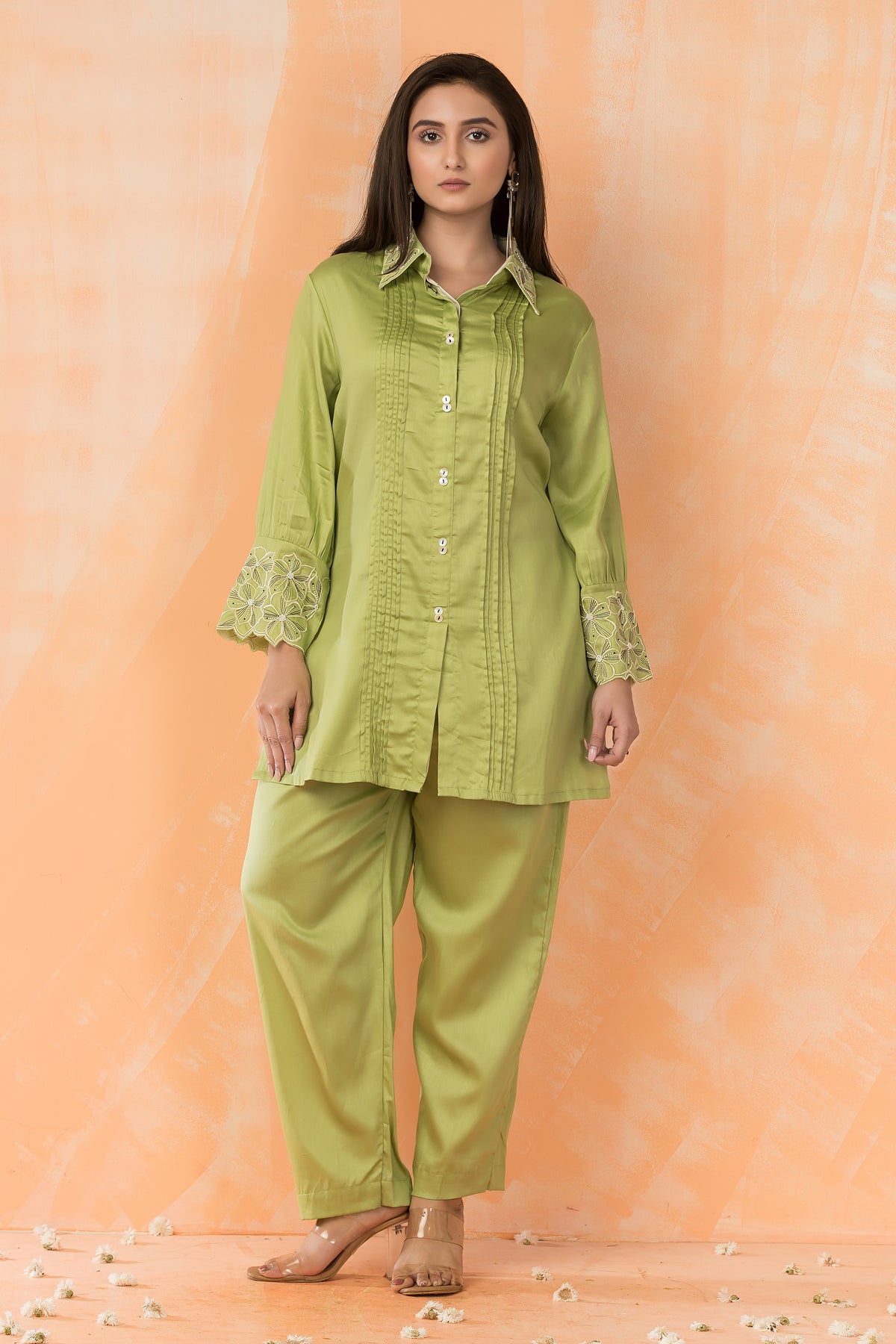 Embroidered Cotton Satin Co-ord Set