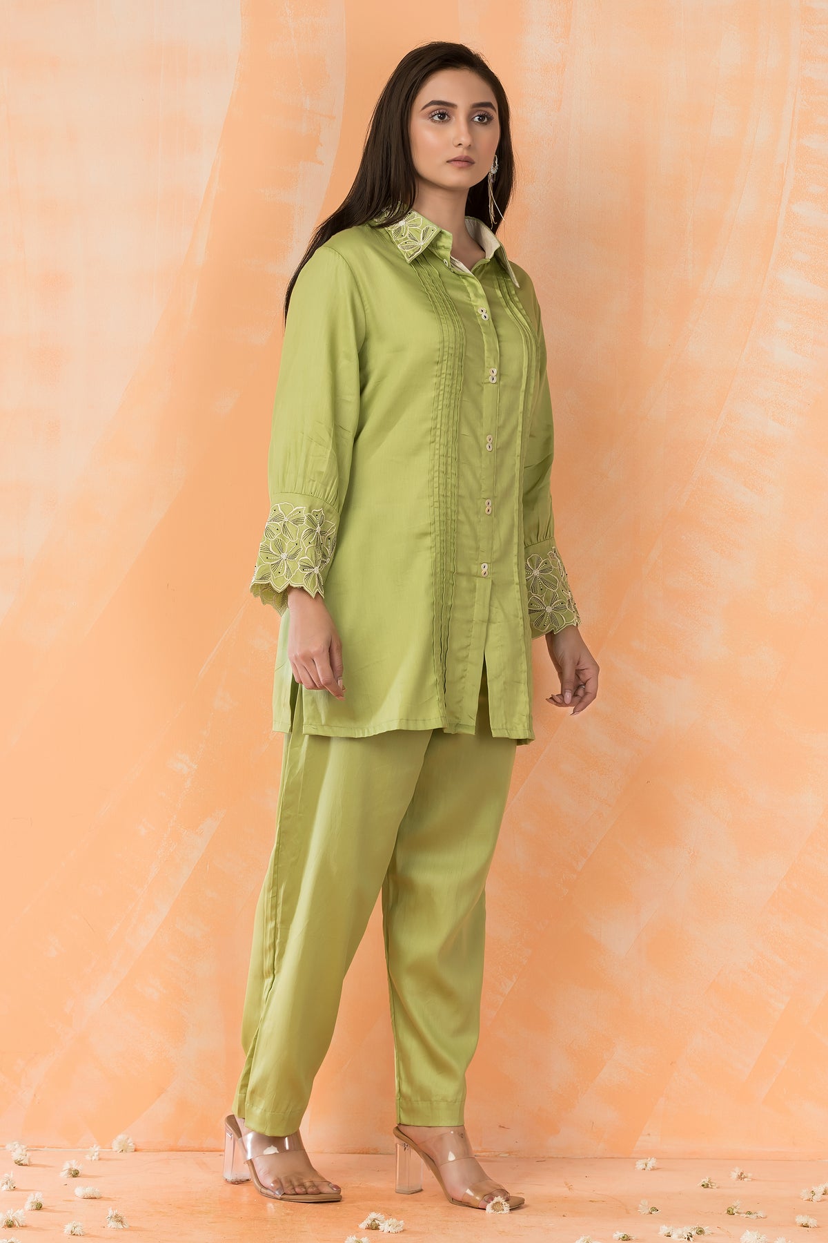 Embroidered Cotton Satin Co-ord Set