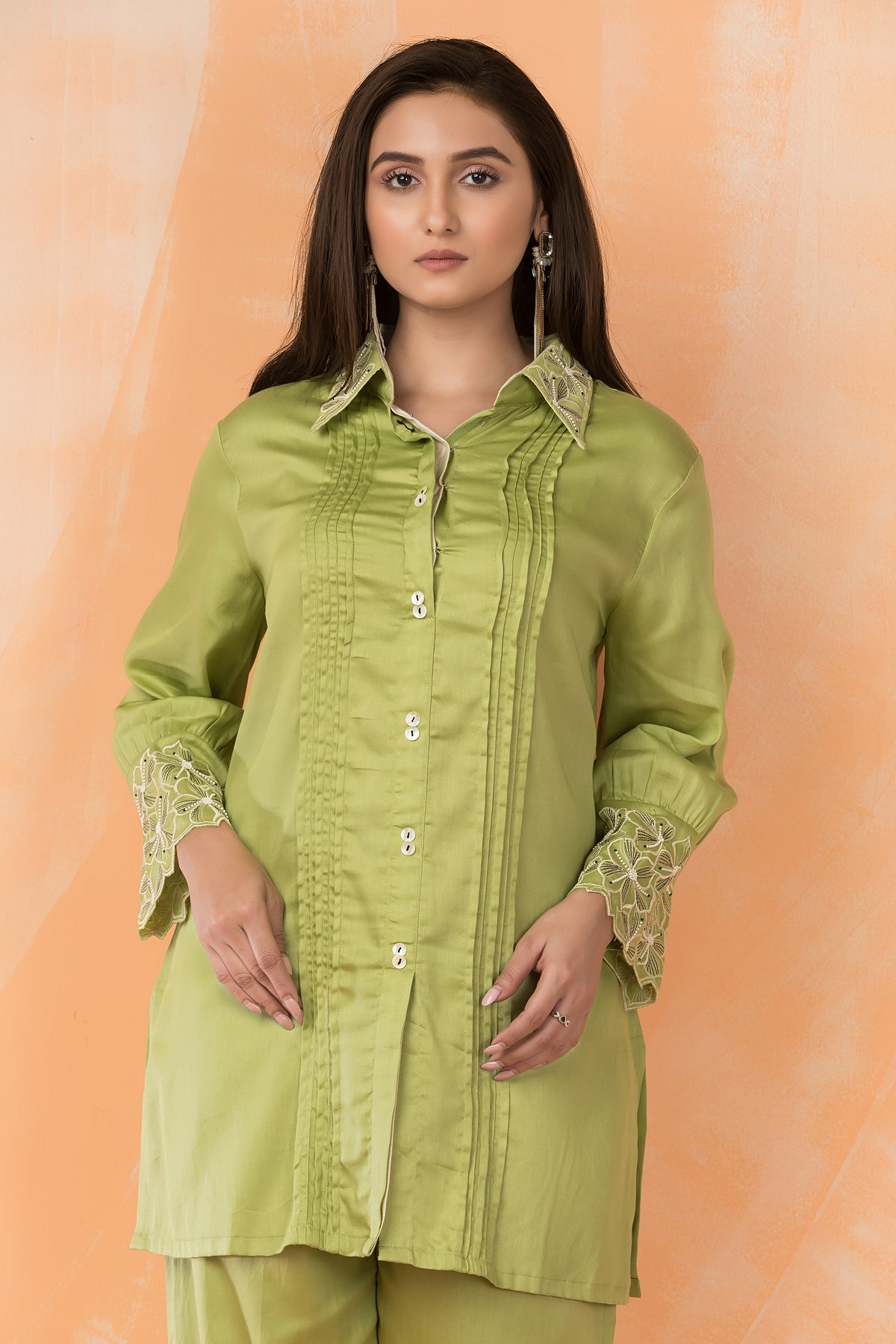 Embroidered Cotton Satin Co-ord Set