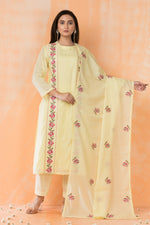 Embroidered Cotton Kurta Pant Dupatta Set
