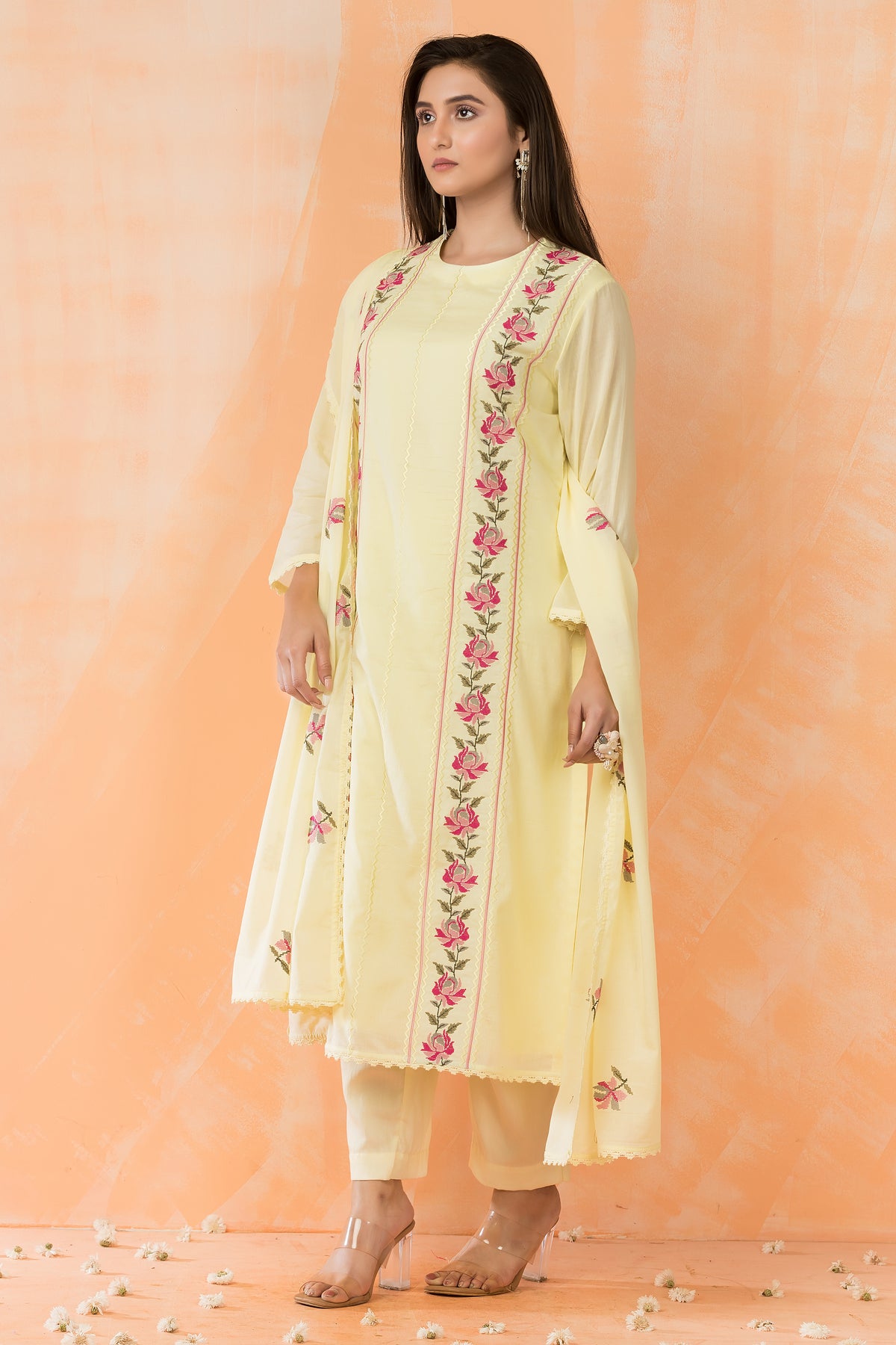 Embroidered Cotton Kurta Pant Dupatta Set