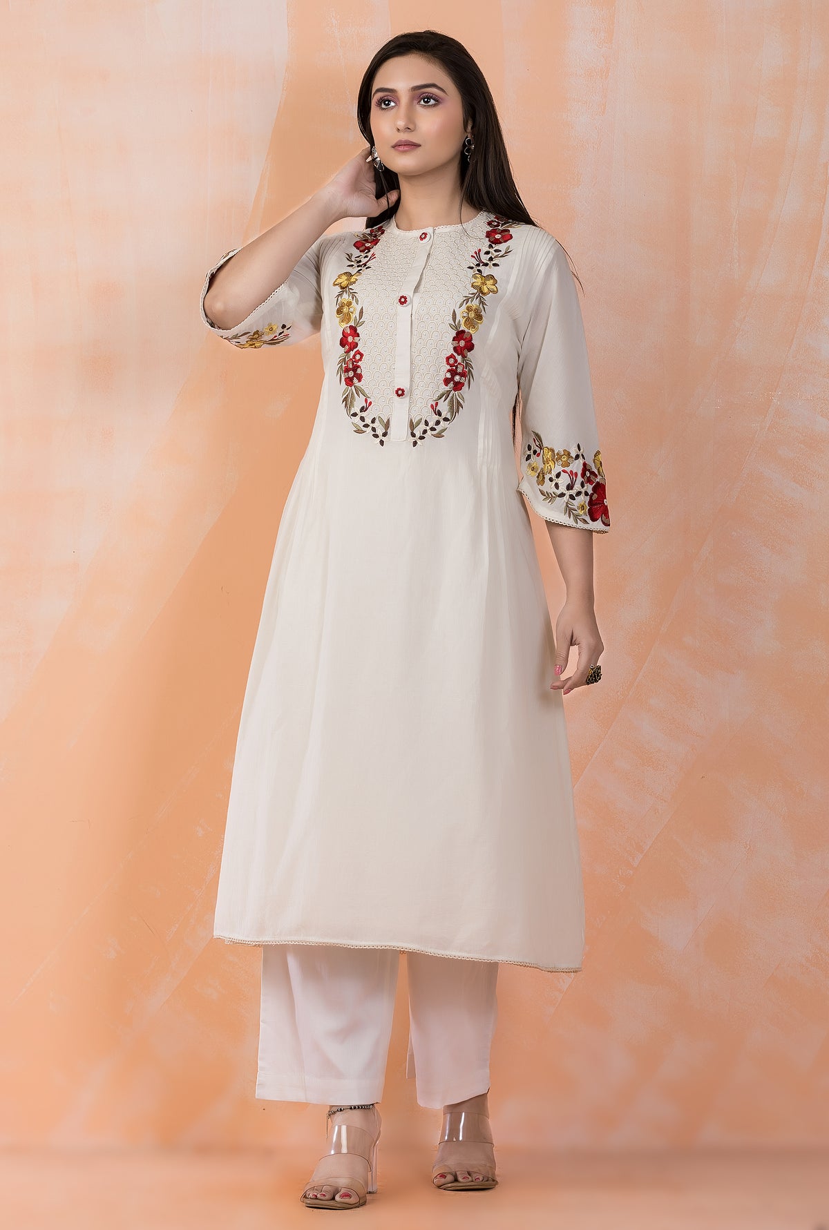 Embroidered Mulmul Kurta Pant Set