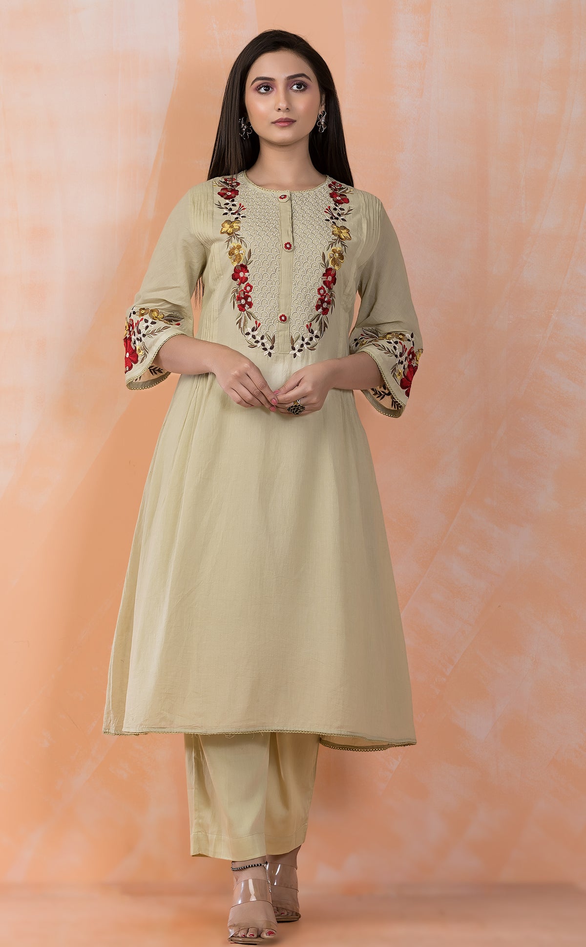Embroidered Mulmul Kurta Pant Set