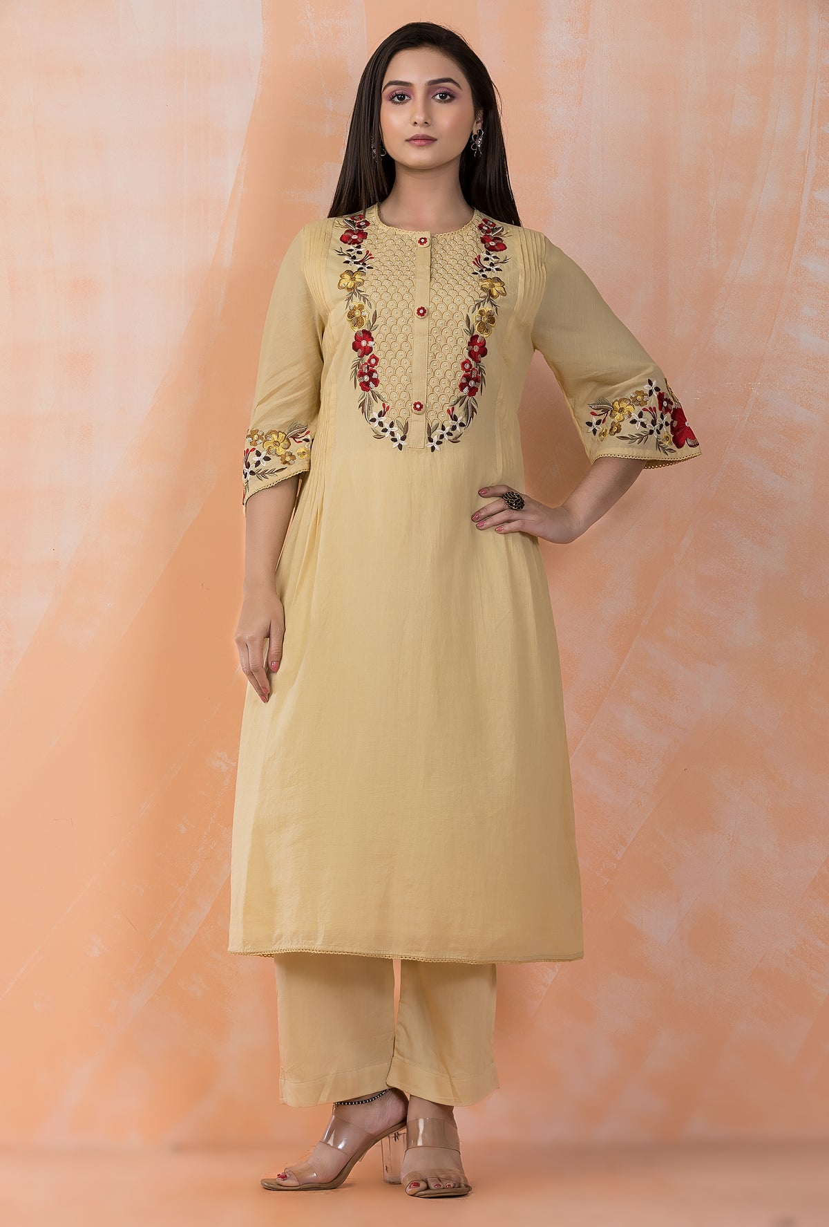 Embroidered Mulmul Kurta Pant Set