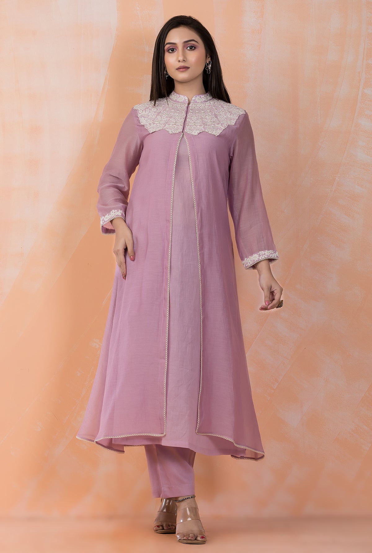 Embroidered Mul Chanderi Kurta Pant Set