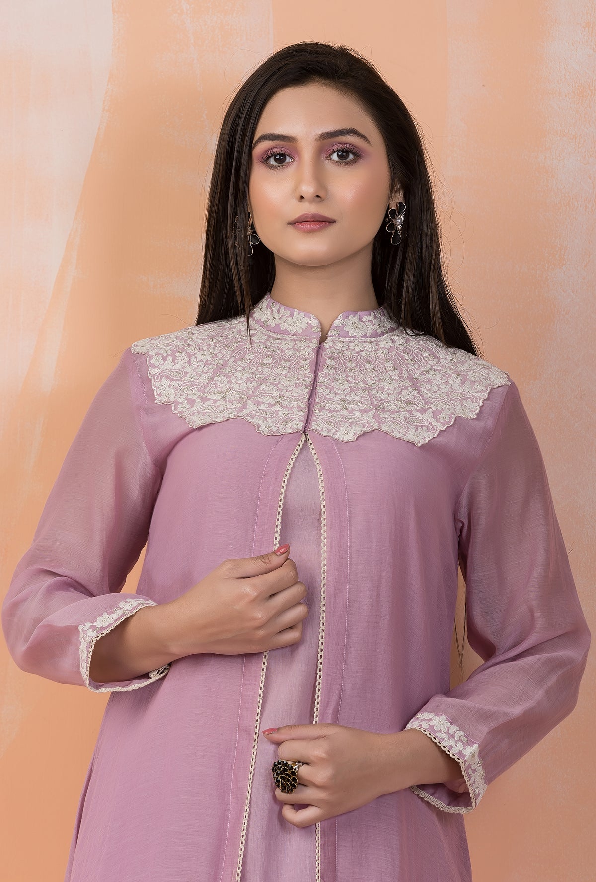 Embroidered Mul Chanderi Kurta Pant Set