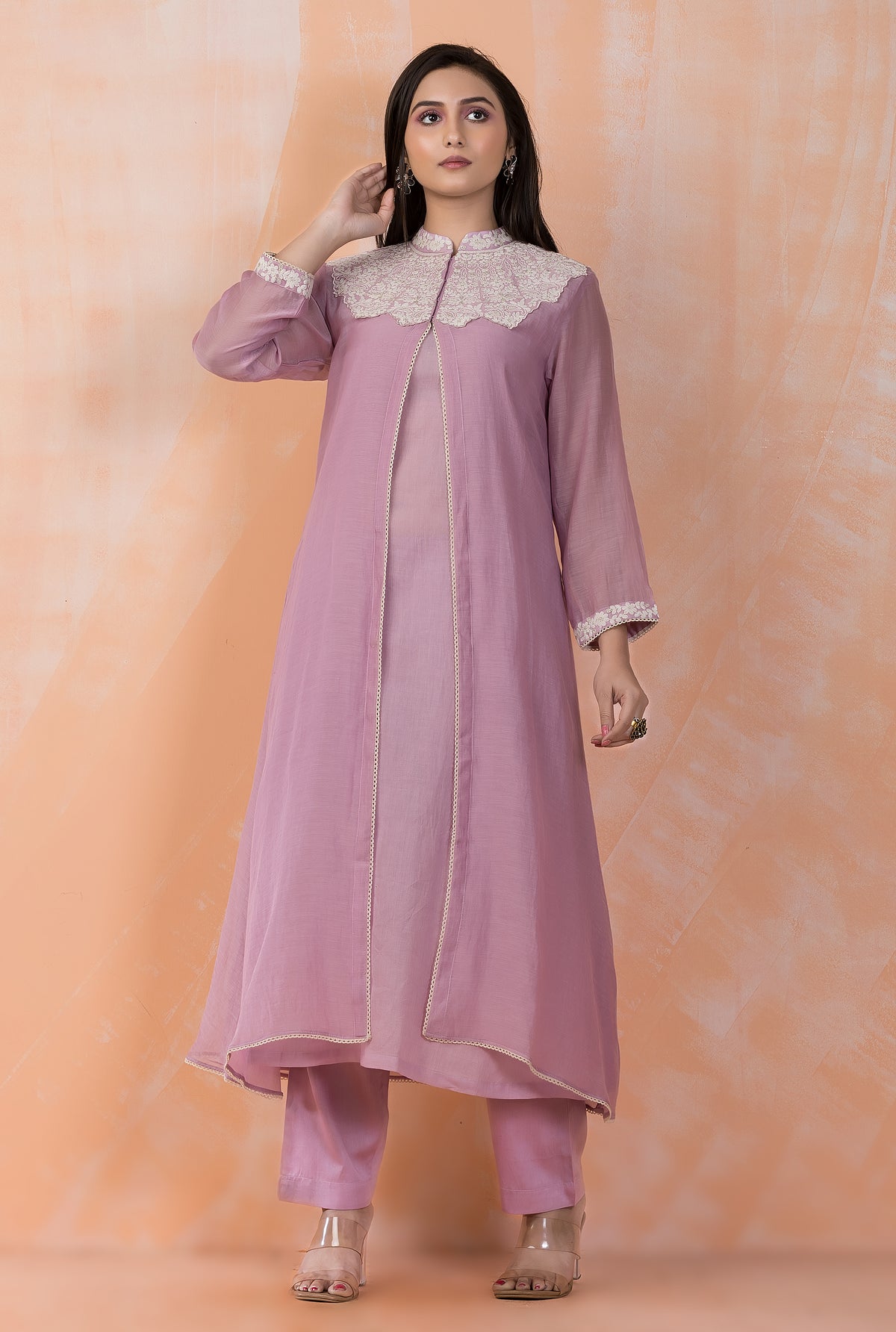 Embroidered Mul Chanderi Kurta Pant Set