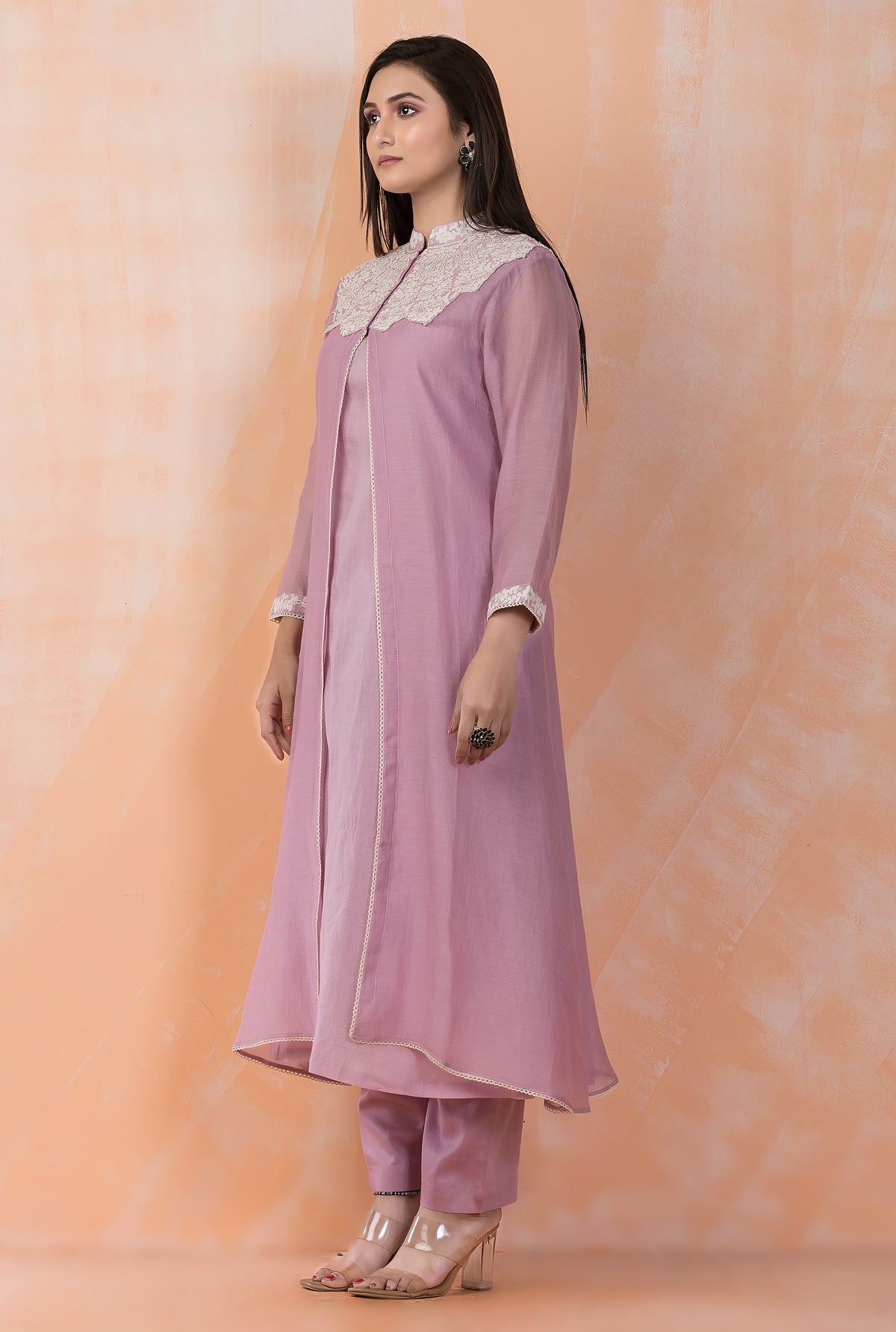 Embroidered Mul Chanderi Kurta Pant Set