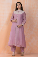 Embroidered Mul Chanderi Kurta Pant Set