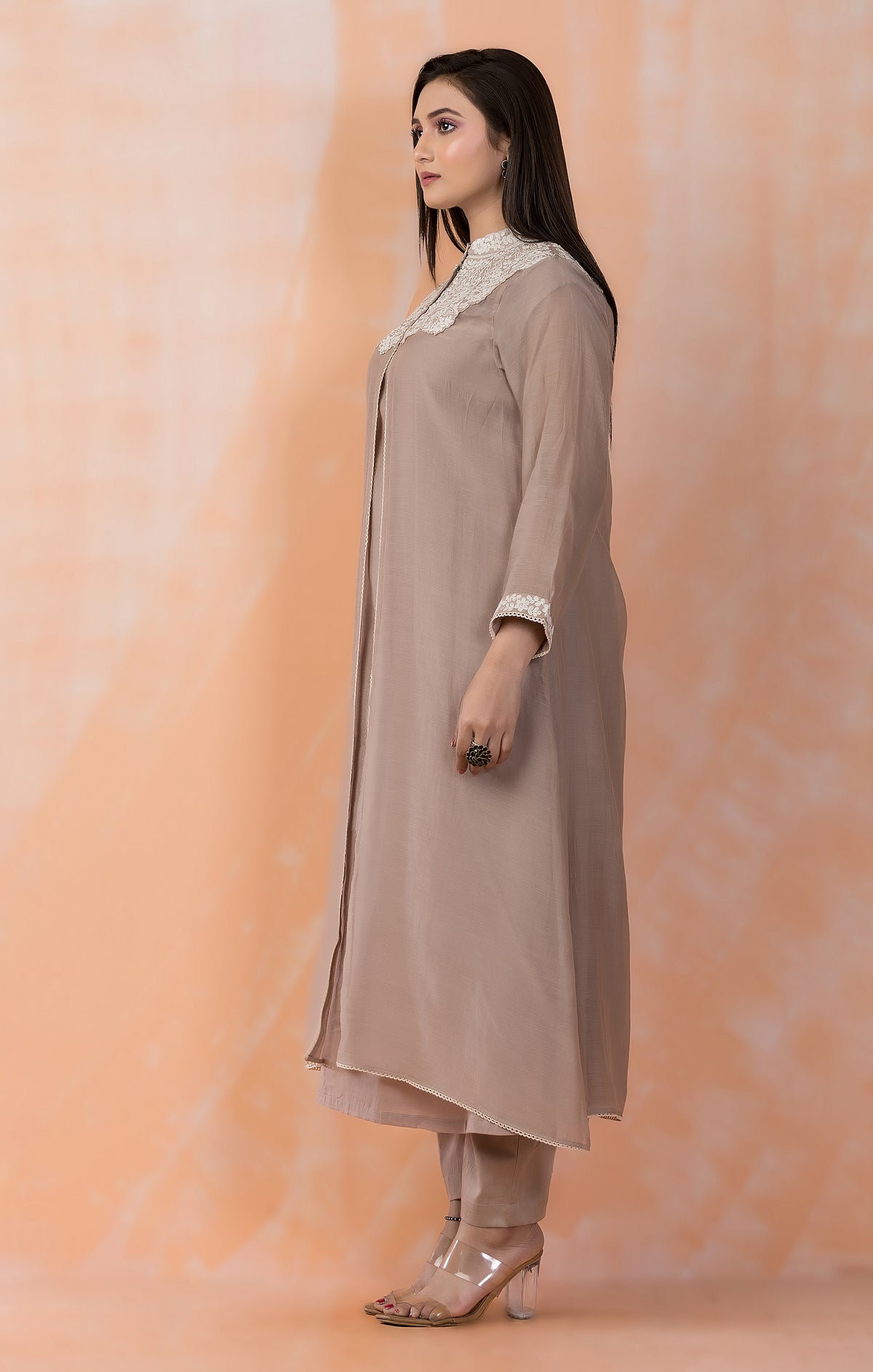 Embroidered Mul Chanderi Kurta Pant Set