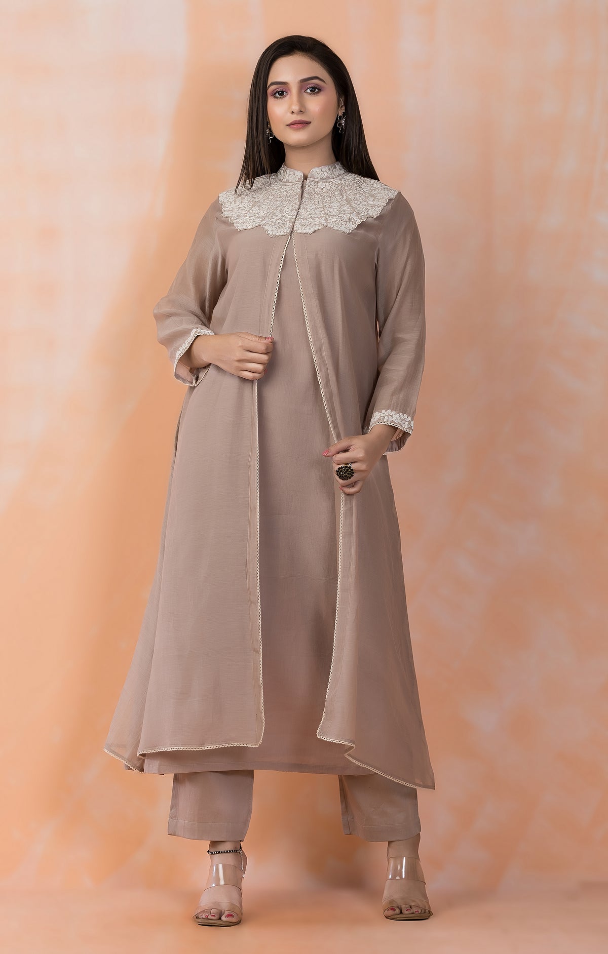 Embroidered Mul Chanderi Kurta Pant Set