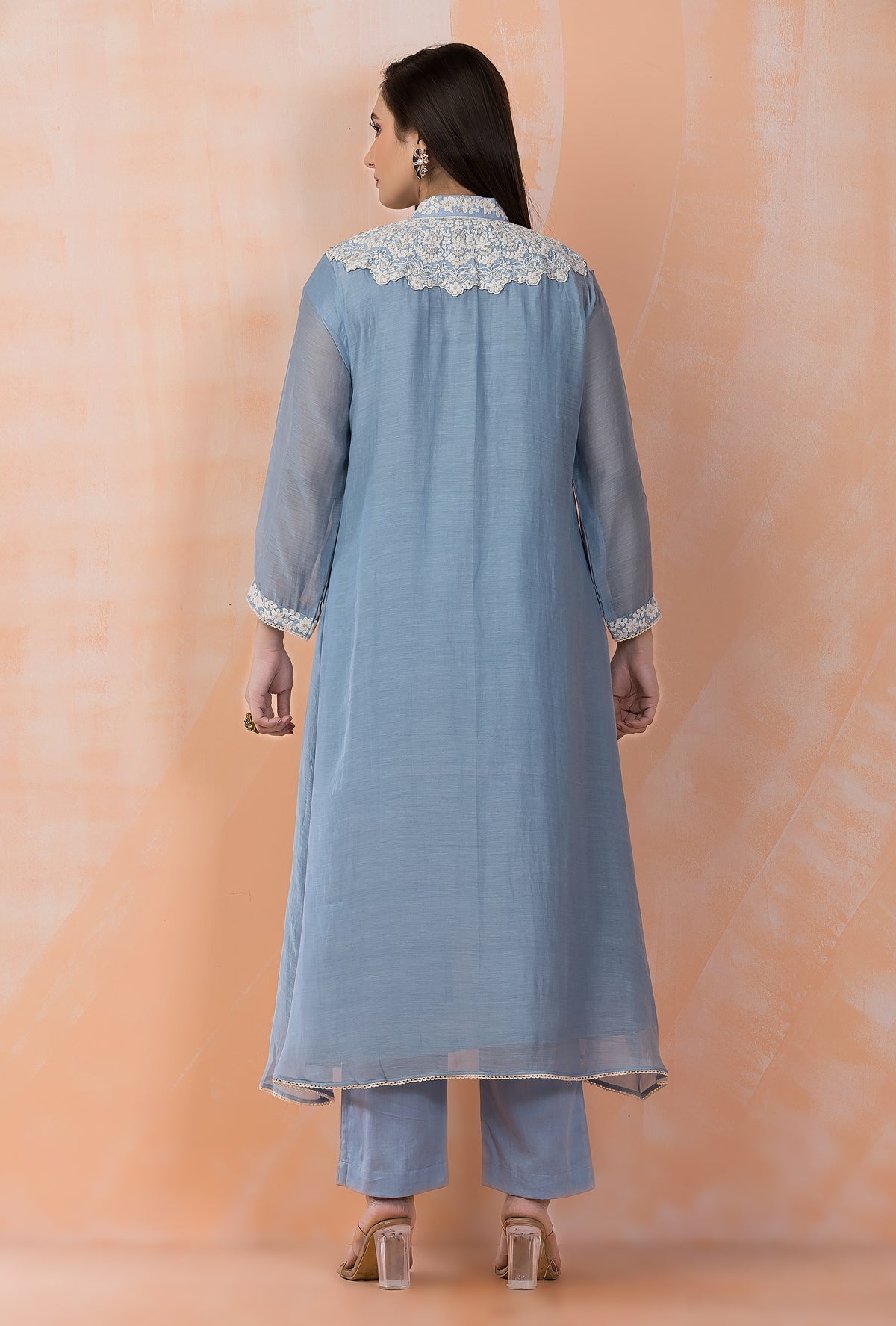 Embroidered Mul Chanderi Kurta Pant Set