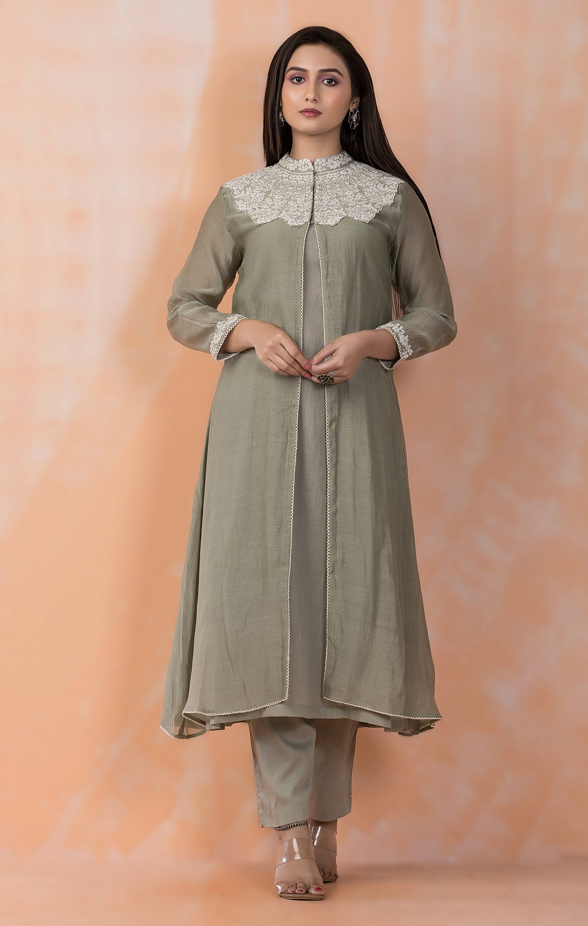 Embroidered Mul Chanderi Kurta Pant Set