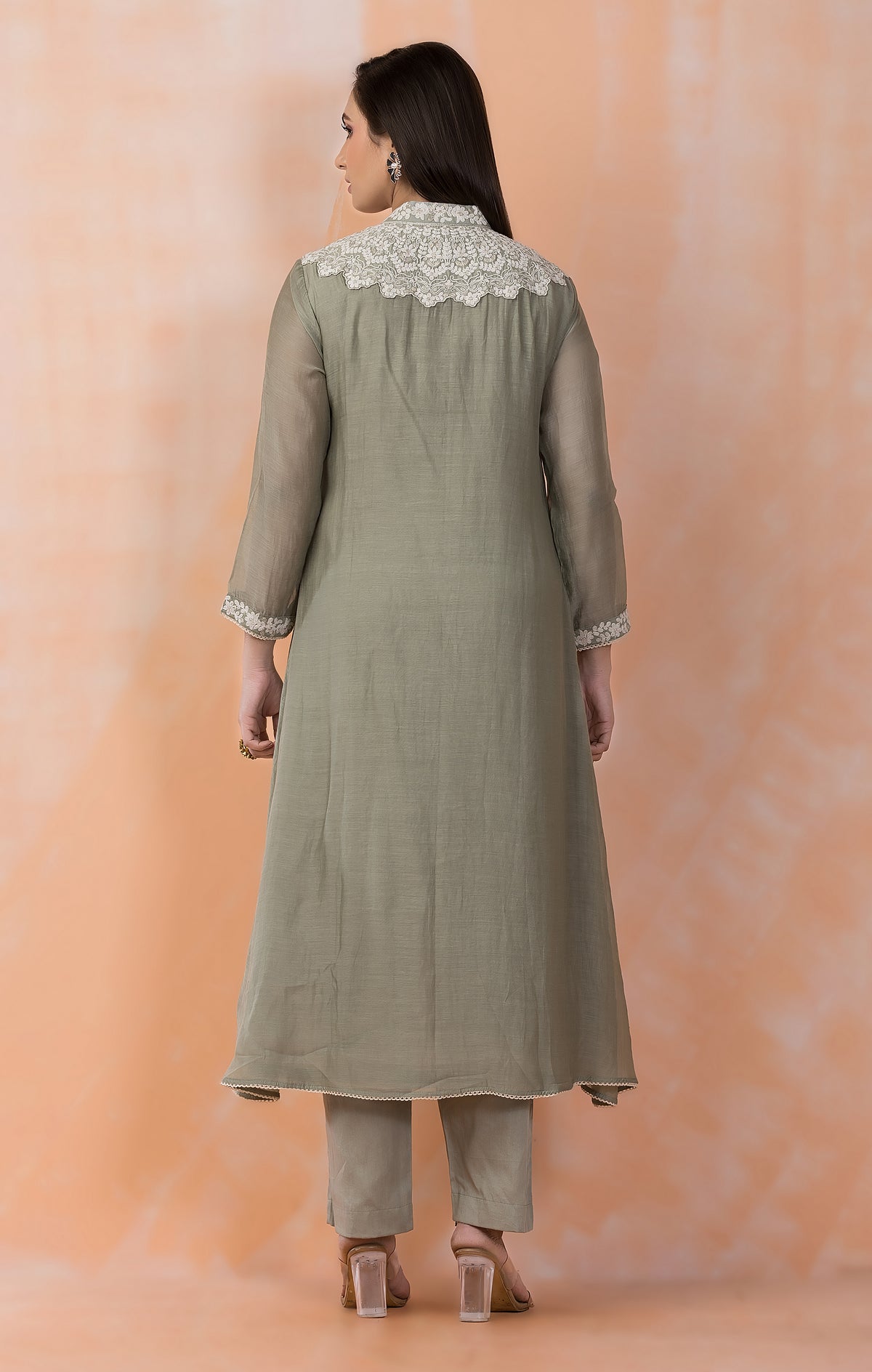 Embroidered Mul Chanderi Kurta Pant Set