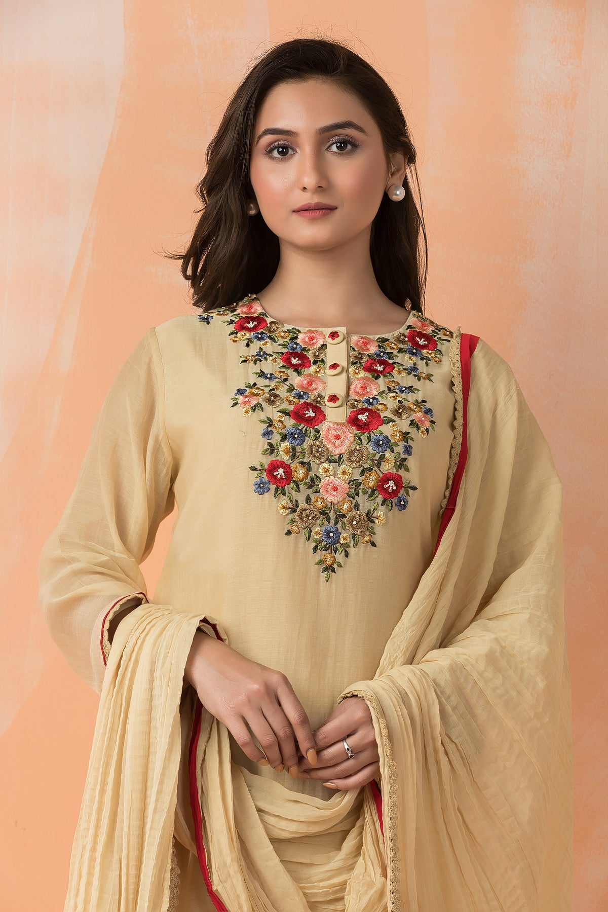 Mul Chanderi Kurta Pant Dupatta Set