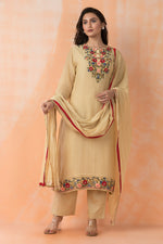 Mul Chanderi Kurta Pant Dupatta Set