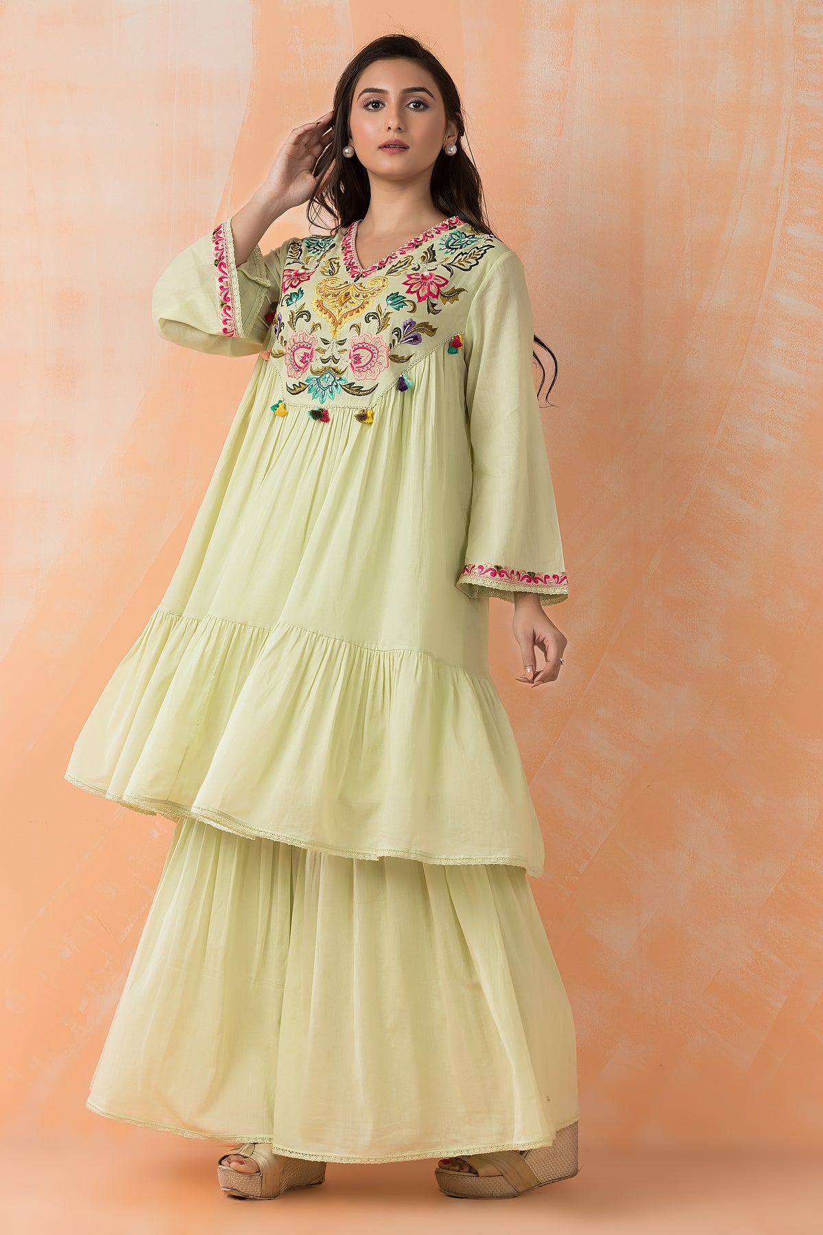 Mulmul Kurta Sharara Pant Set