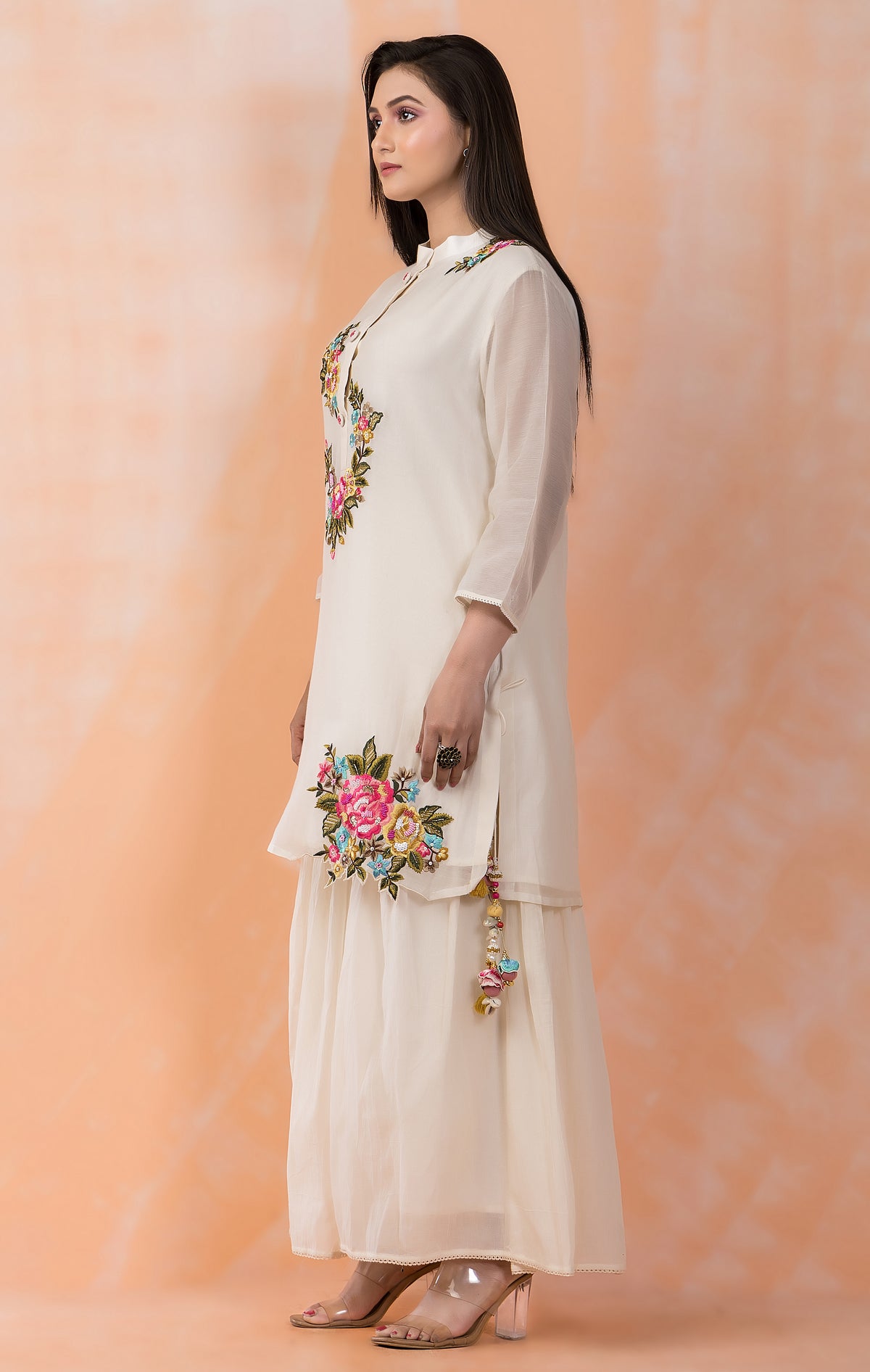 Embroidered Mul Chanderi Kurta Sharara Set