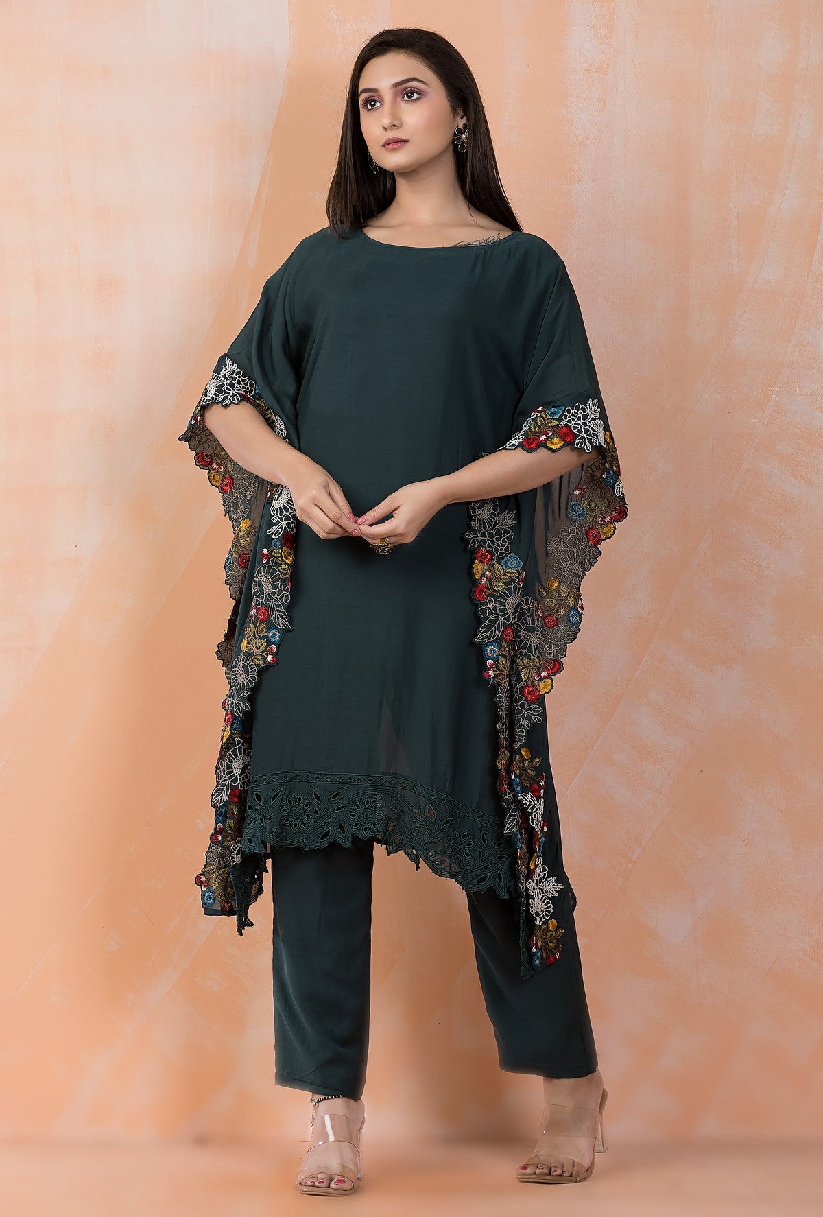 Designer Muslin Kaftan Style kurta pant set