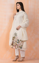 Embroidered Mul Chanderi Kurta Pant Dupatta Set