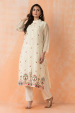 Embroidered Mul Chanderi Kurta Pant Set