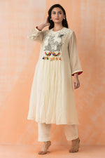 Embroidered Mul Chanderi Kurta Pant Set