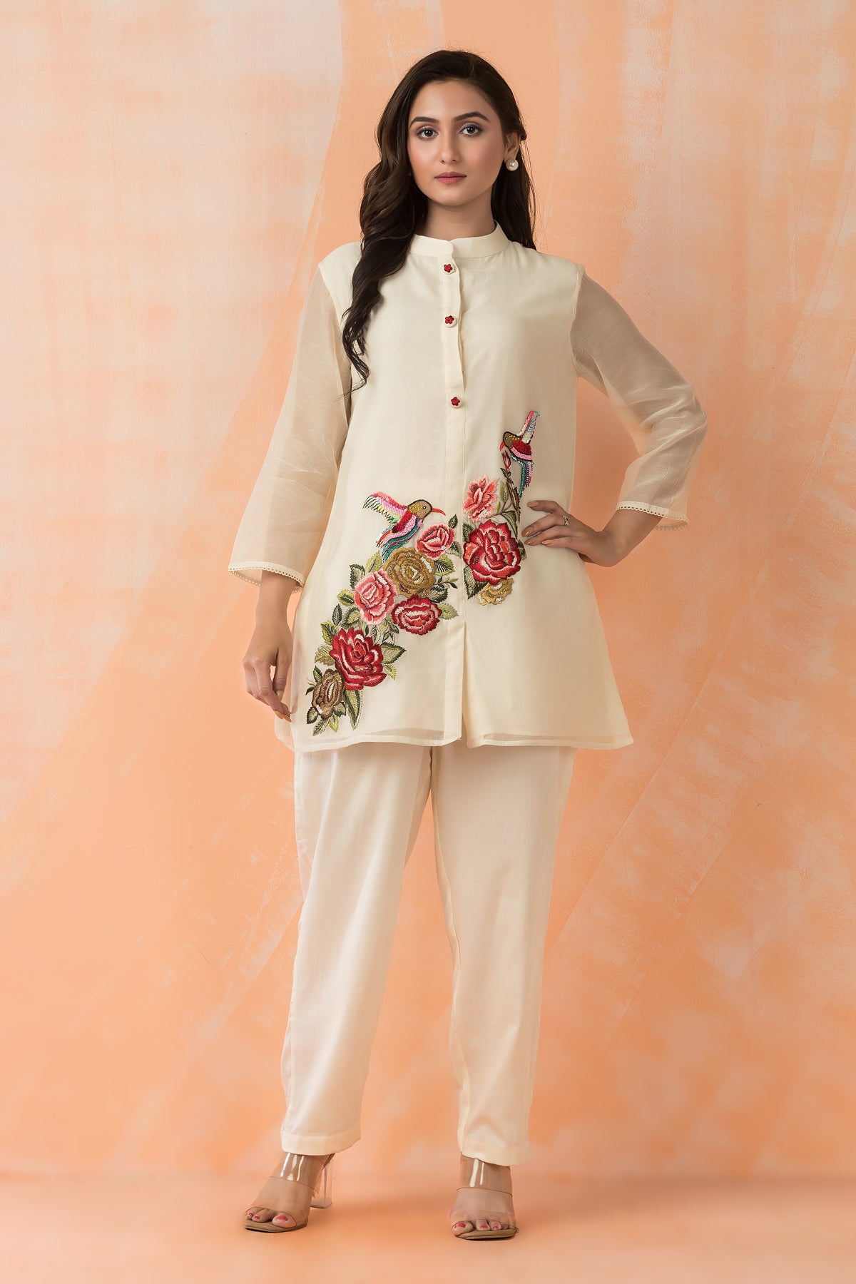 Embroidered Mul Chanderi Co-ord Set