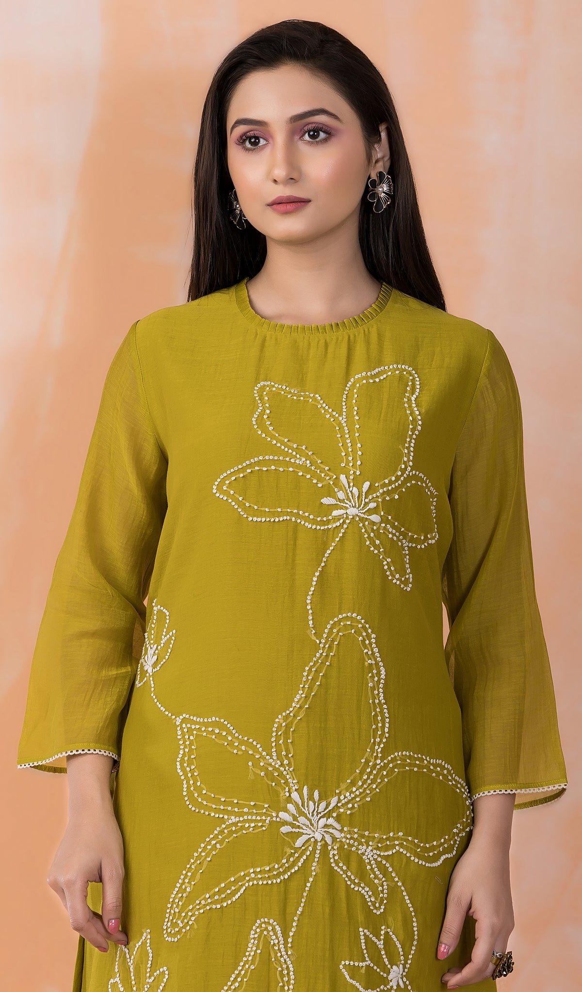 Embroidered Mul Chanderi Kurta Pant Set