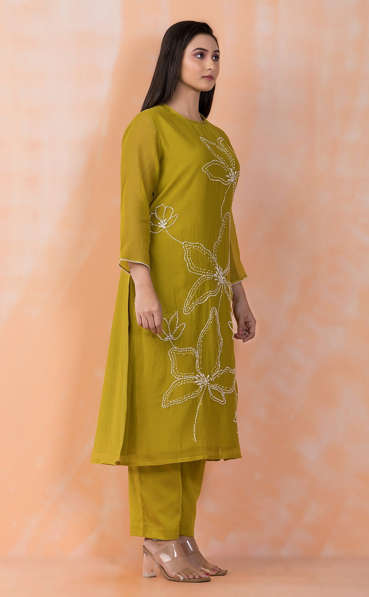 Embroidered Mul Chanderi Kurta Pant Set