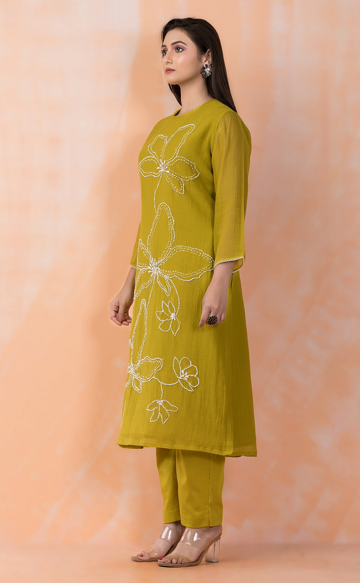 Embroidered Mul Chanderi Kurta Pant Set