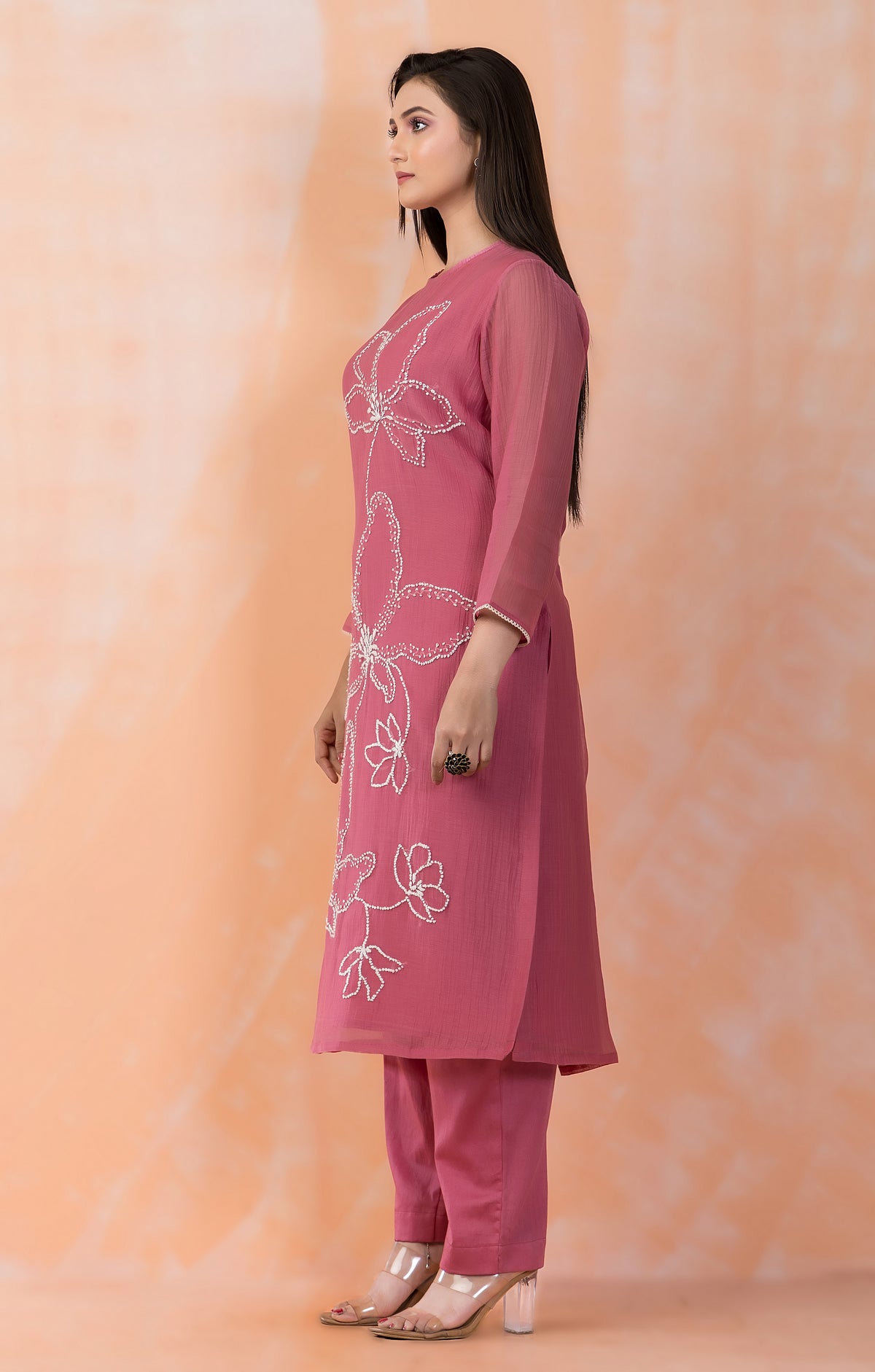Embroidered Mul Chanderi Kurta Pant Set