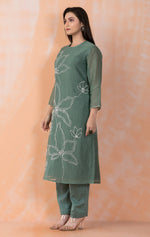 Embroidered Mul Chanderi Kurta Pant Set