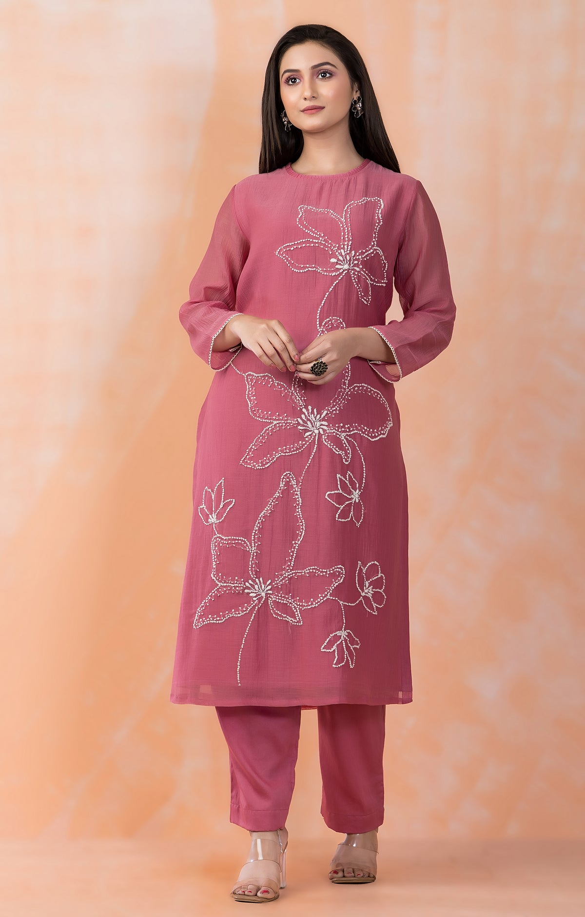 Embroidered Mul Chanderi Kurta Pant Set