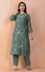 Embroidered Mul Chanderi Kurta Pant Set