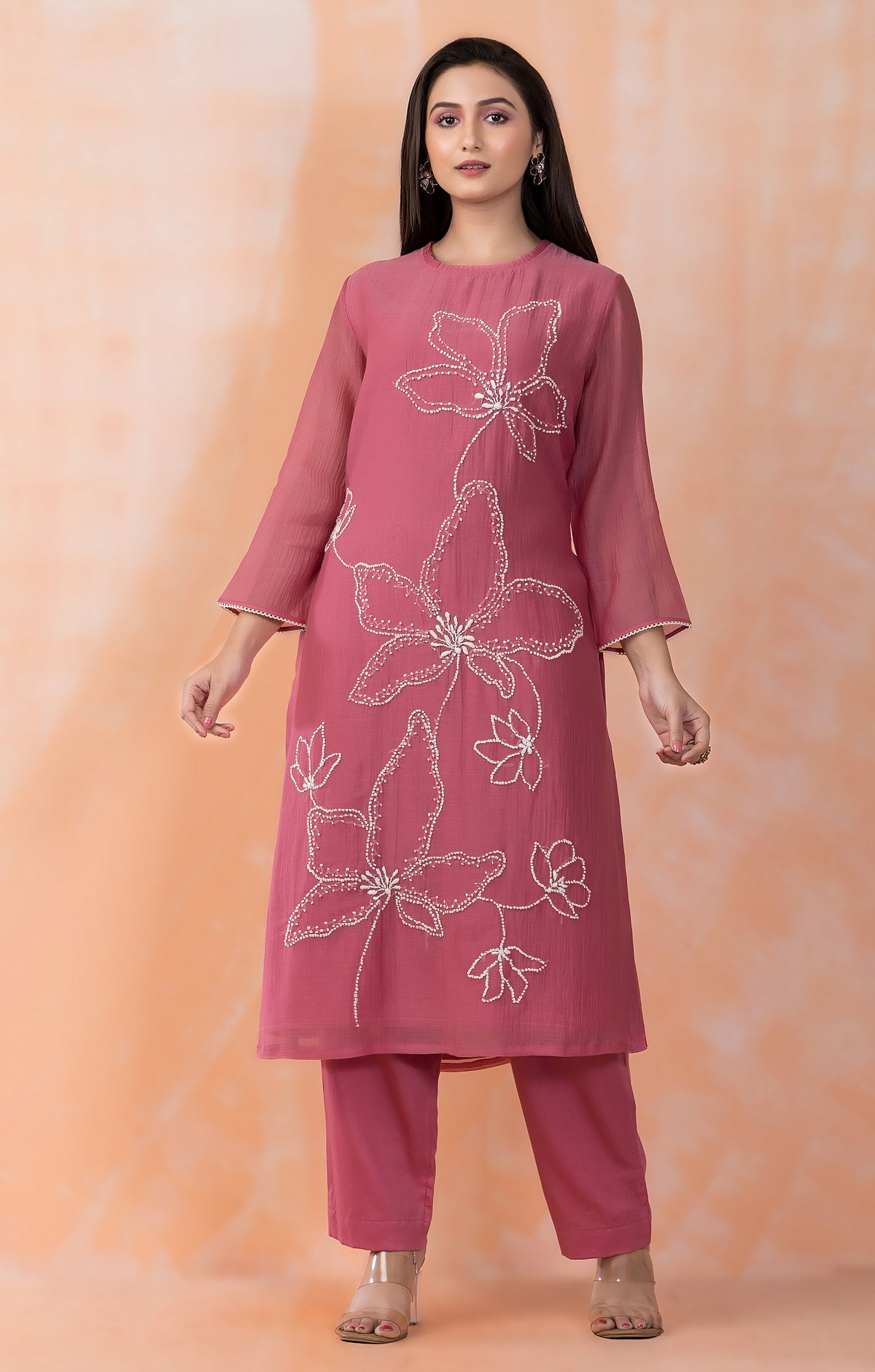 Embroidered Mul Chanderi Kurta Pant Set