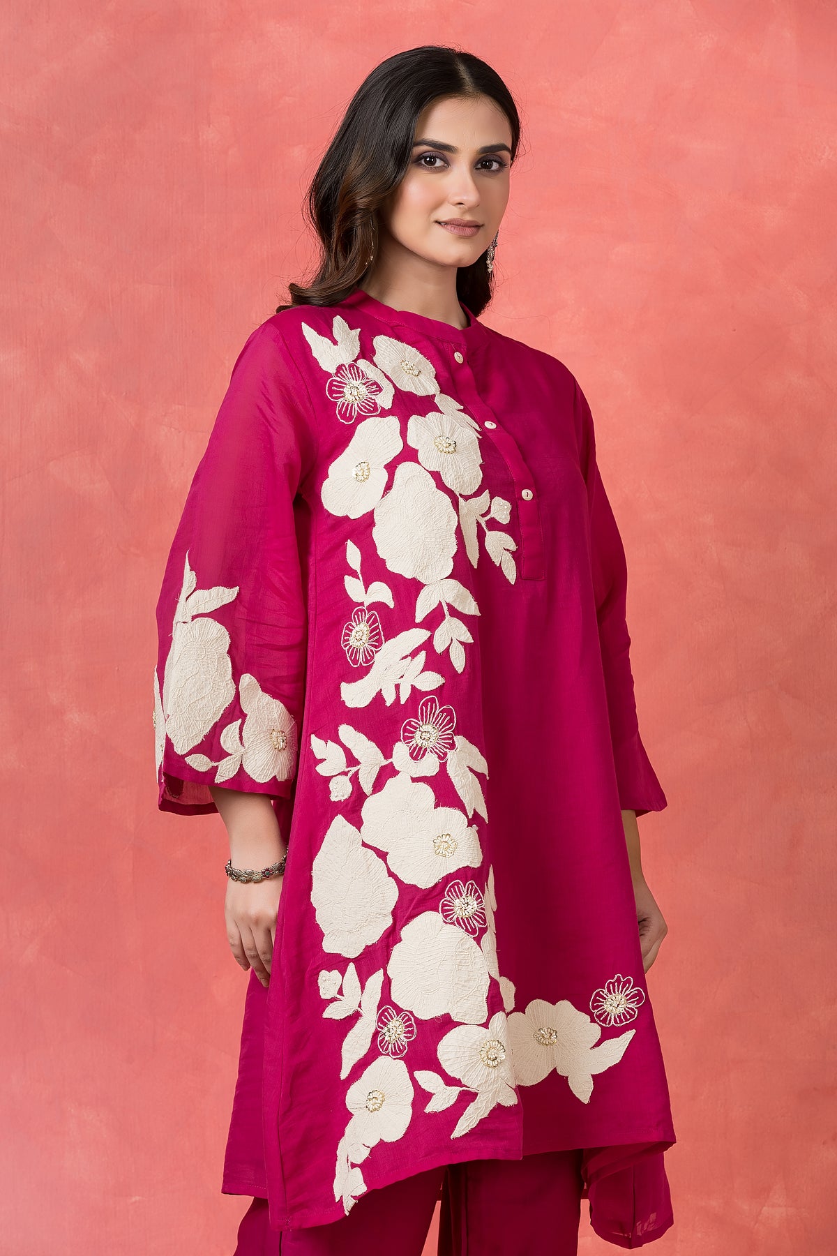 Mul Chanderi Applique Embroidered Co-ord set