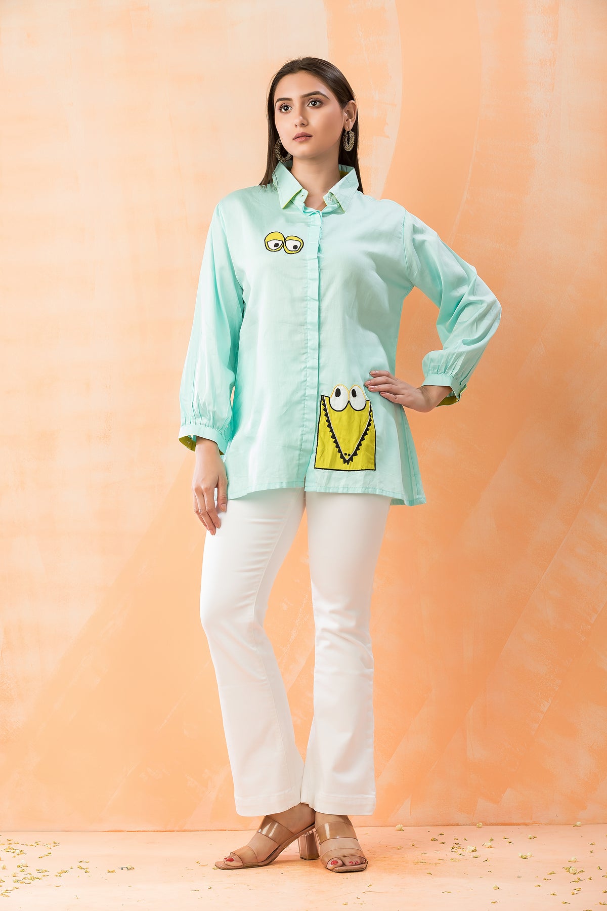 Sacred Suta Embroidered Shirt Collar Top